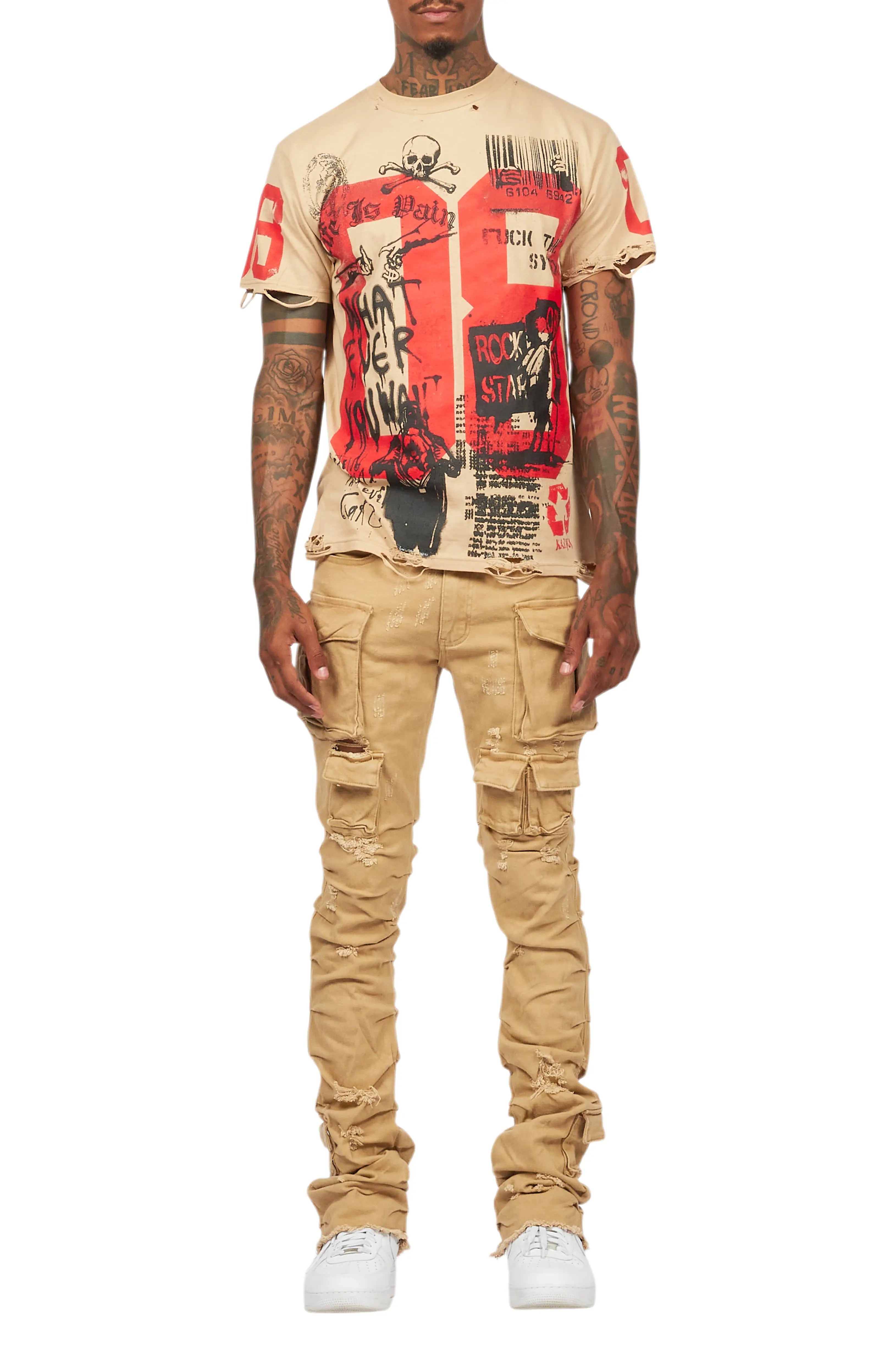 Grill Beige T-Shirt/Stacked Flare Jean Bundle