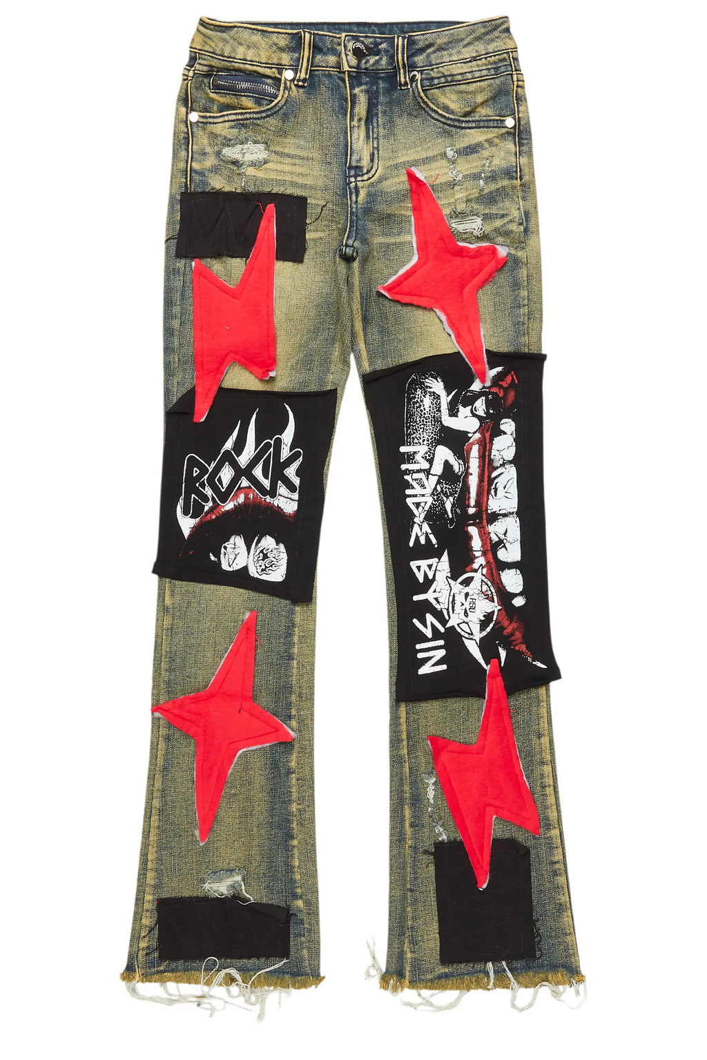 Boys Vadim Blue Patchwork Stacked Flare Jean