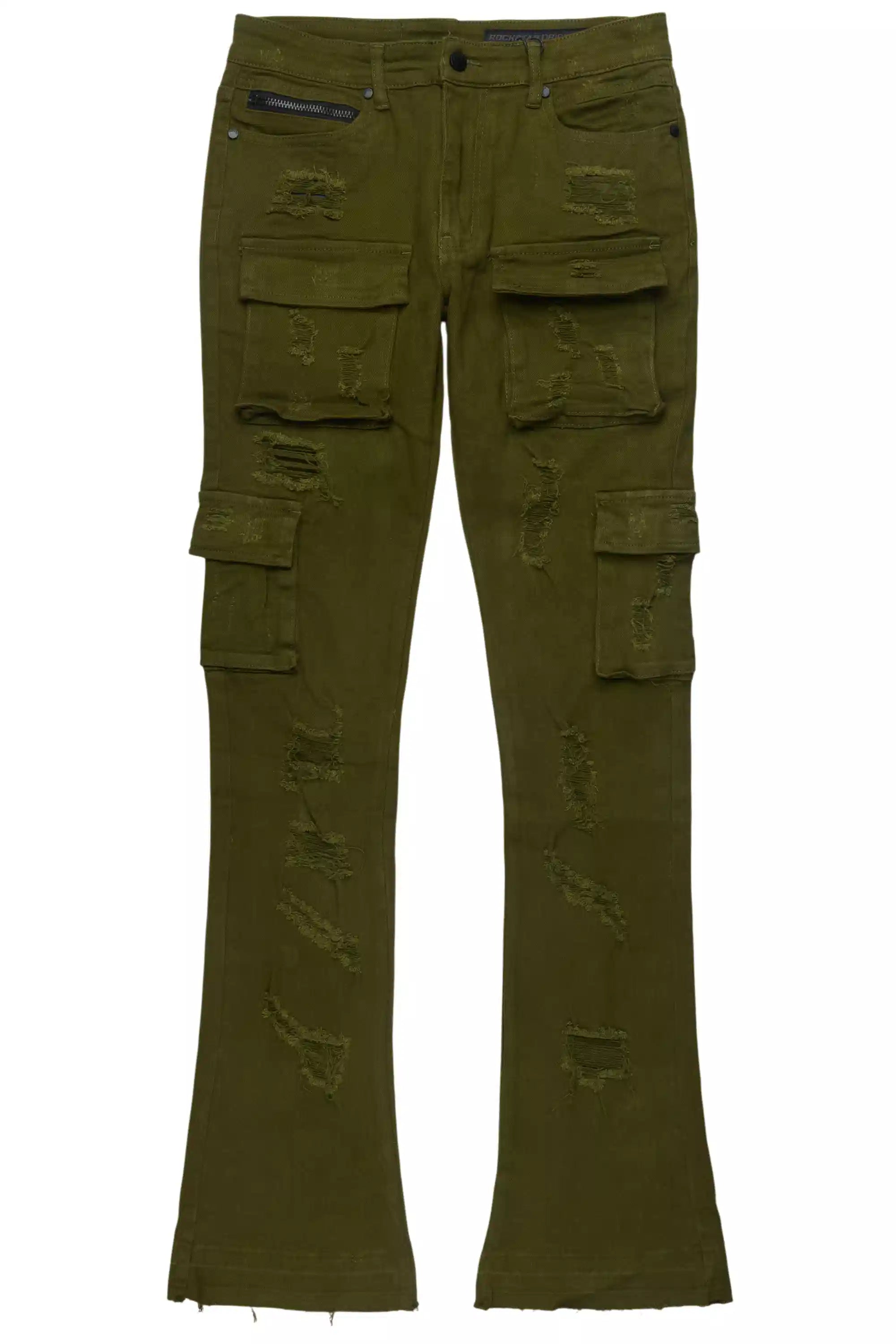 Zaid Olive Stacked Flare Jean