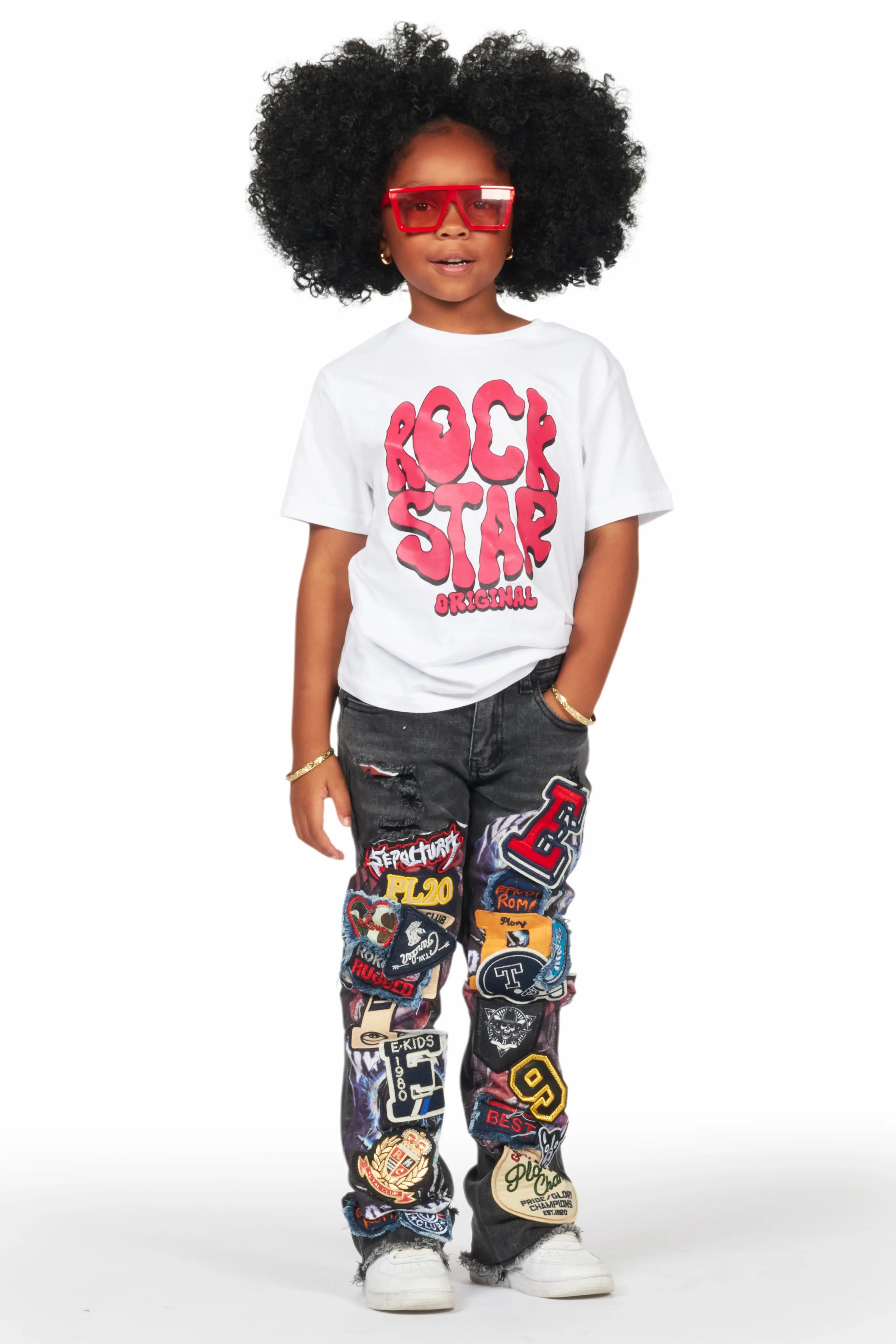 Girls Esma Black Stacked Flare Jean