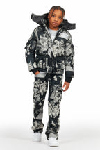 Boys Lamont Black Tapestry Puffer Jacket/Flare Jean Set