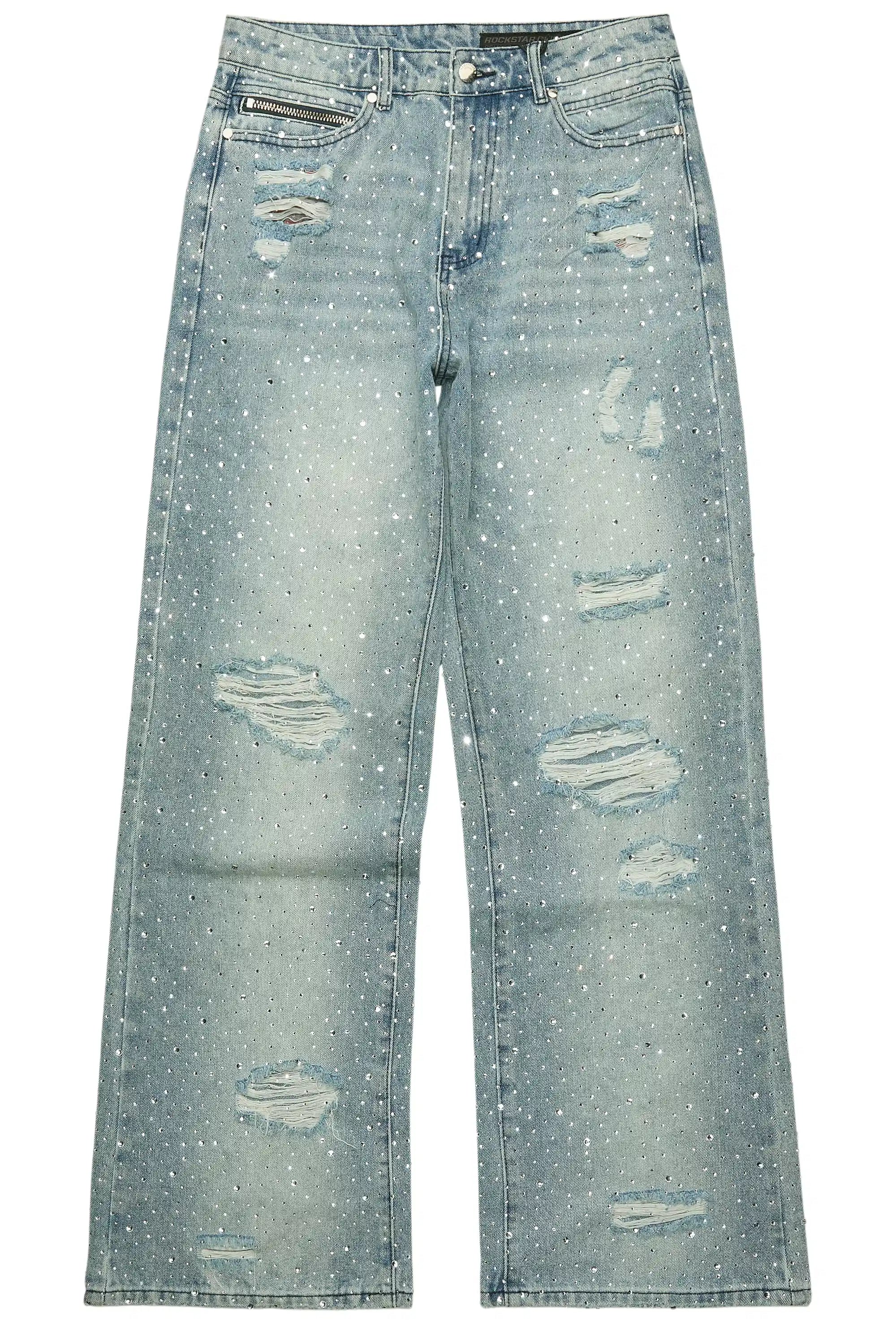 Discolite Rhinestone Light Blue Baggy Jean