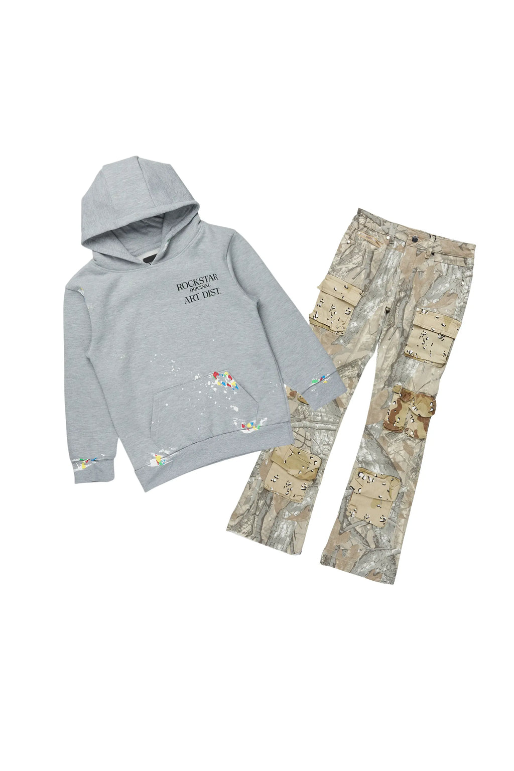 Boys Palmer Dark Grey Hoodie/Stacked Flare Jean Set