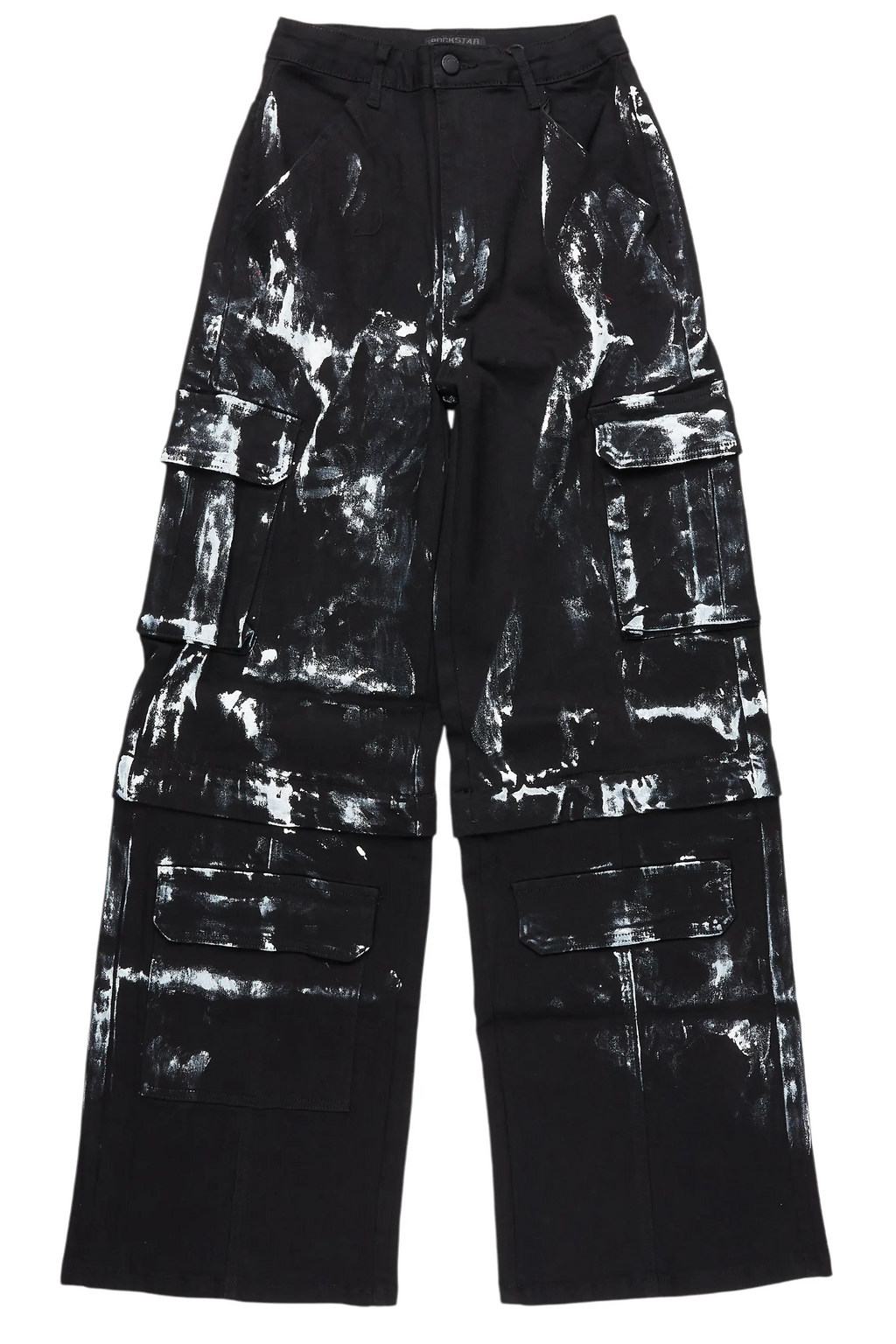 Necola Black Painted Stretch Wide Leg Jean