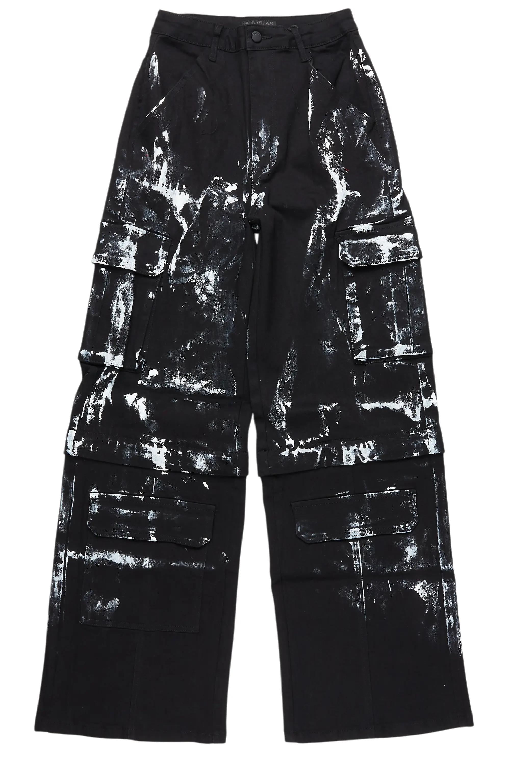 Necola Black Painted Stretch Wide Leg Jean