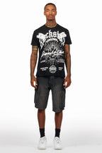 Tally Black T-Shirt/Denim Short Set