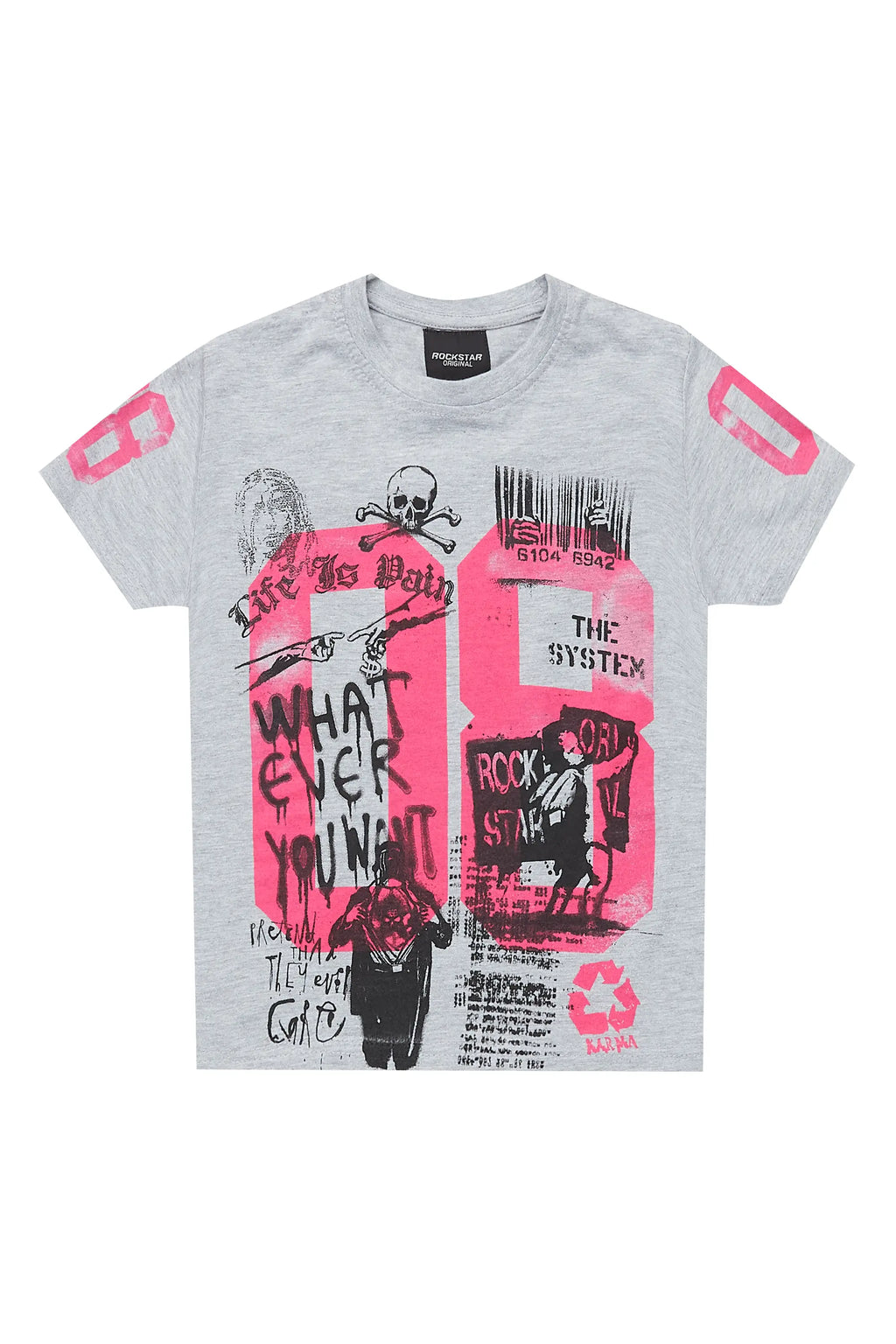 Girls Kammy Grey/Pink Graphic T-Shirt
