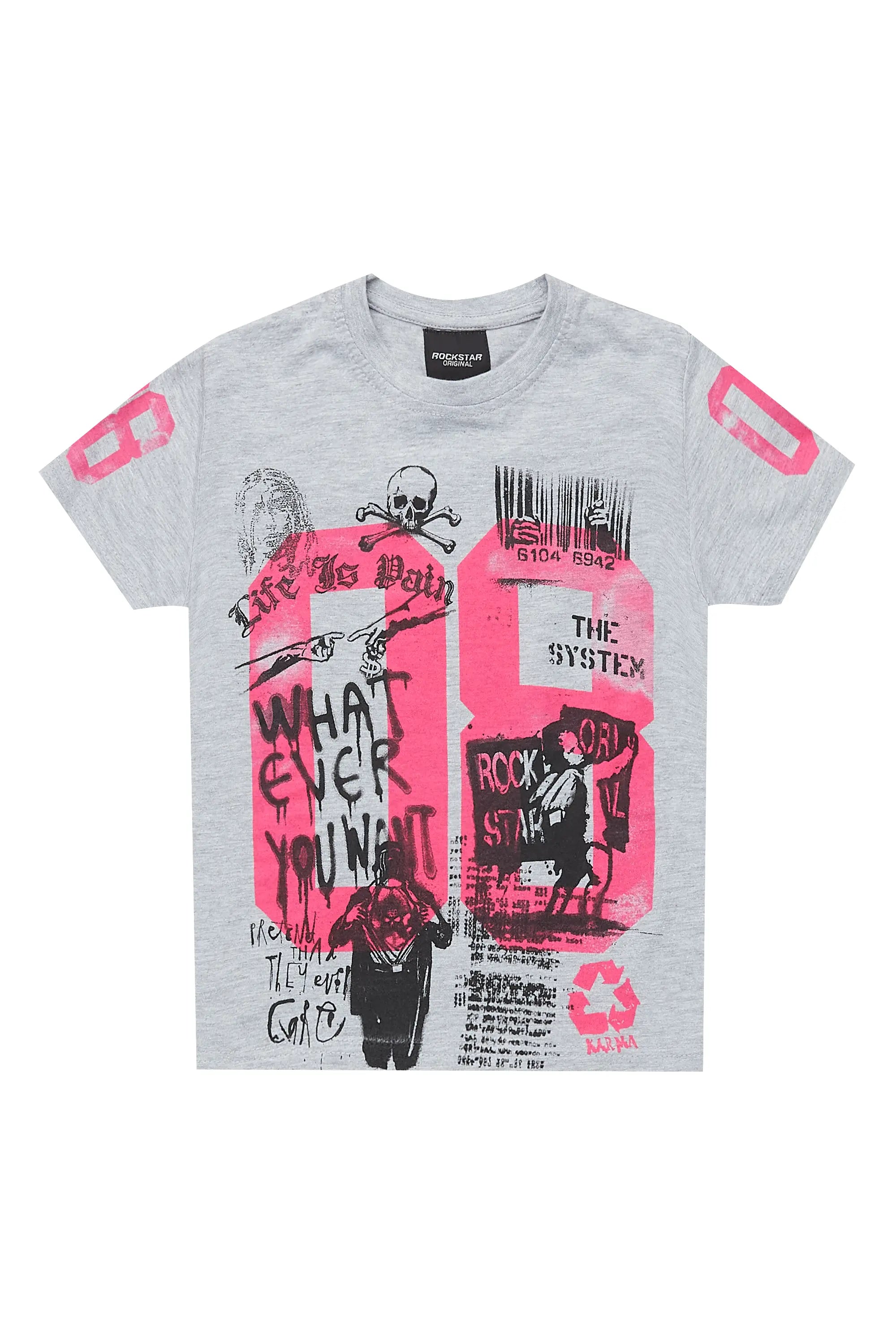 Girls Kammy Grey/Pink Graphic T-Shirt