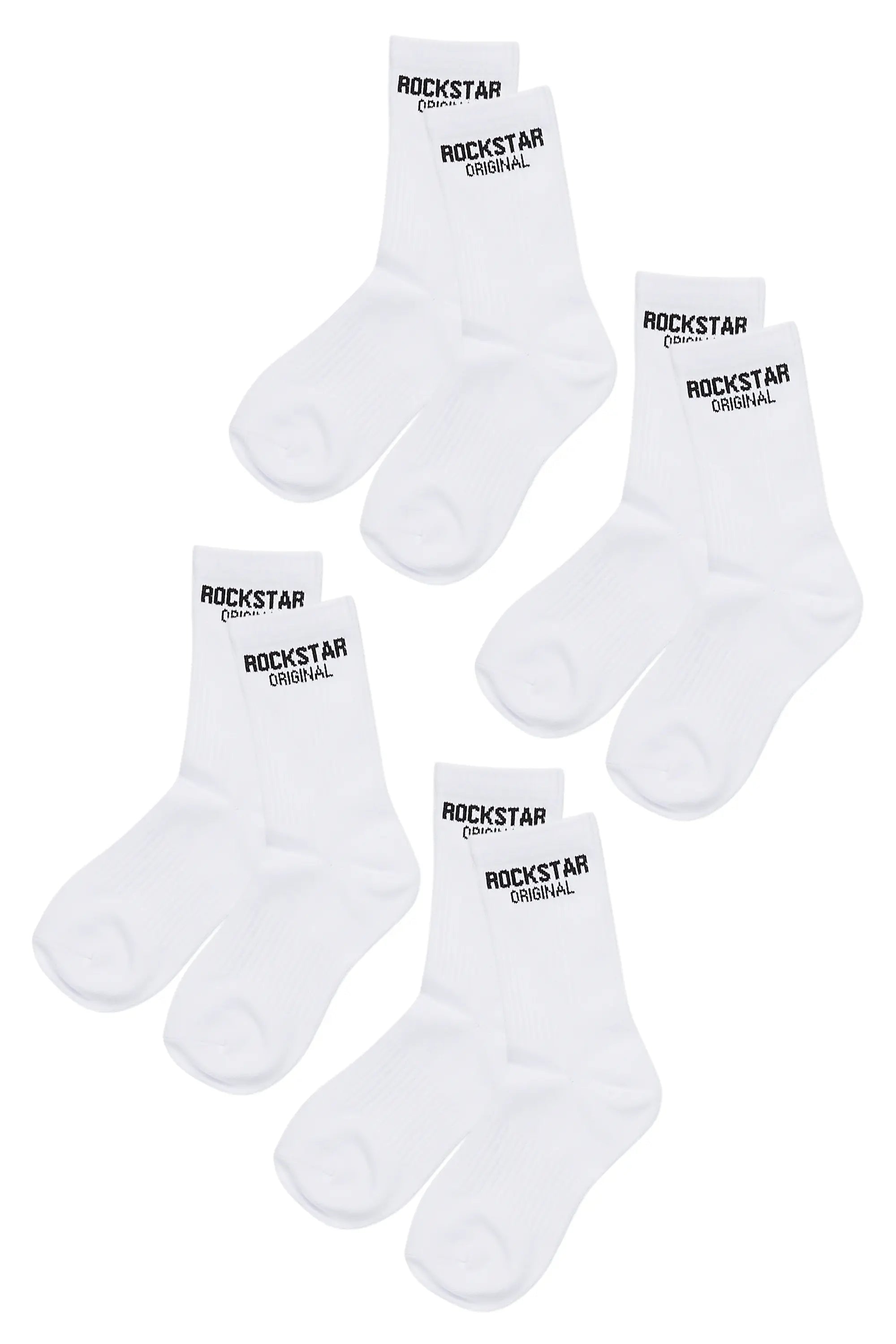 Boys Rockstar Dist White Basic Socks 4 Pack