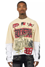 Deangelo Beige/Red Boxy Crop Double Layer Tee