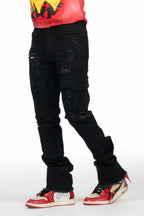Adalee Black Cargo Stacked Flare Jean