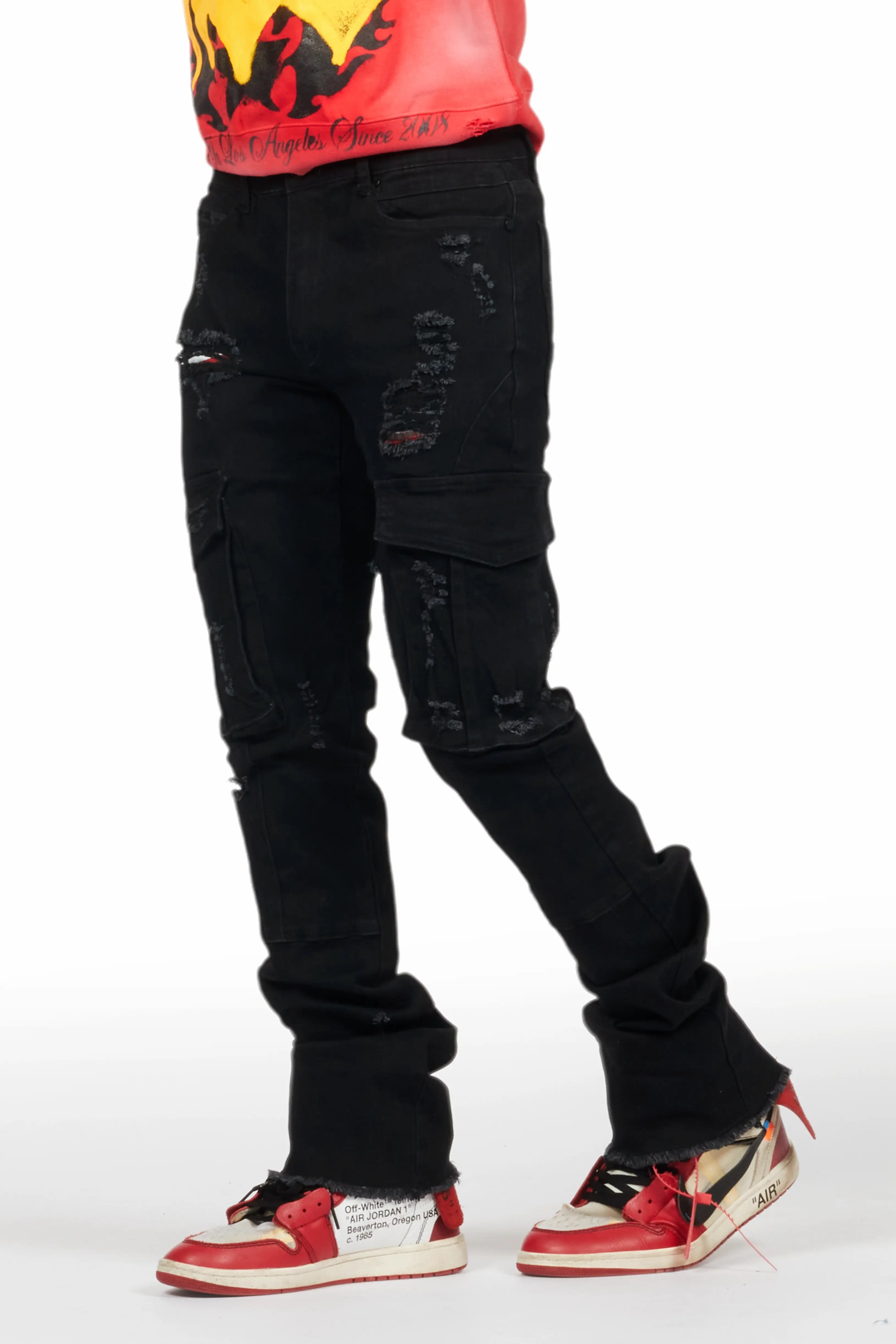 Adalee Black Cargo Stacked Flare Jean