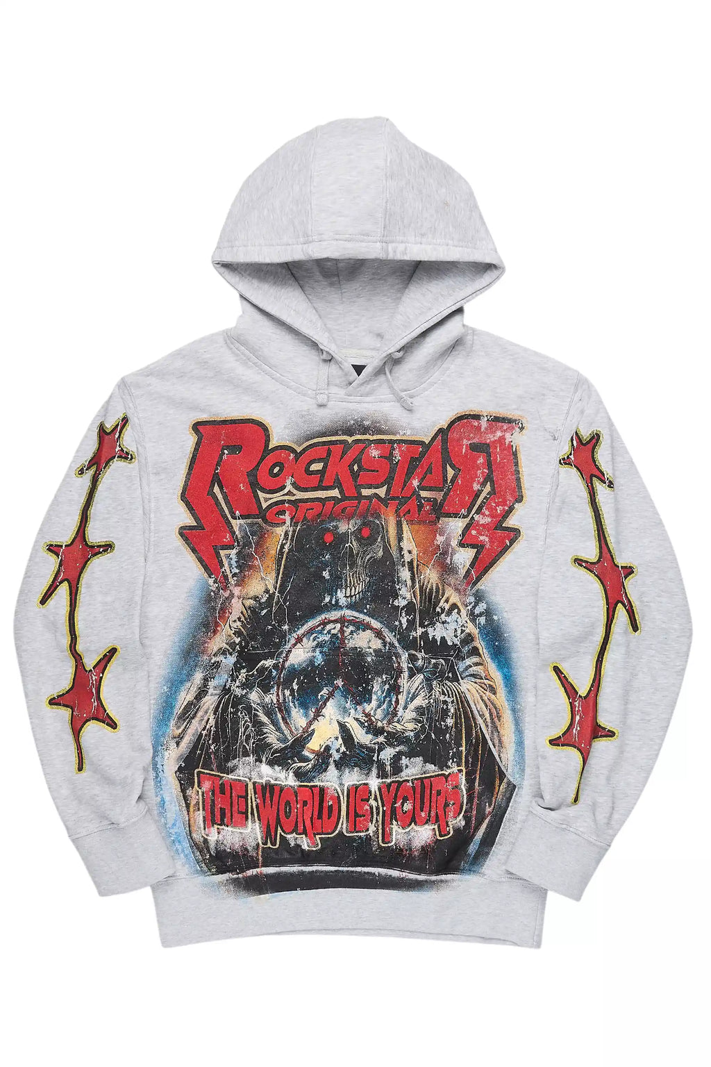 Lucian Heather Grey/Red Graphic Hoodie