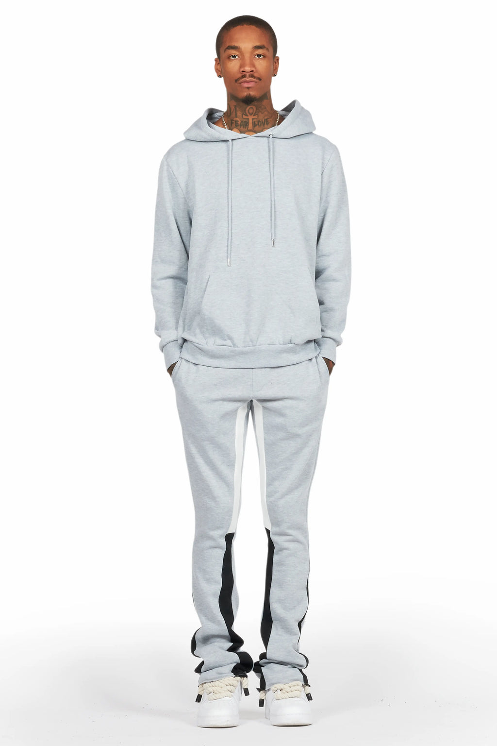 Basic Heather Grey Hoodie/Stacked Flare Track Set