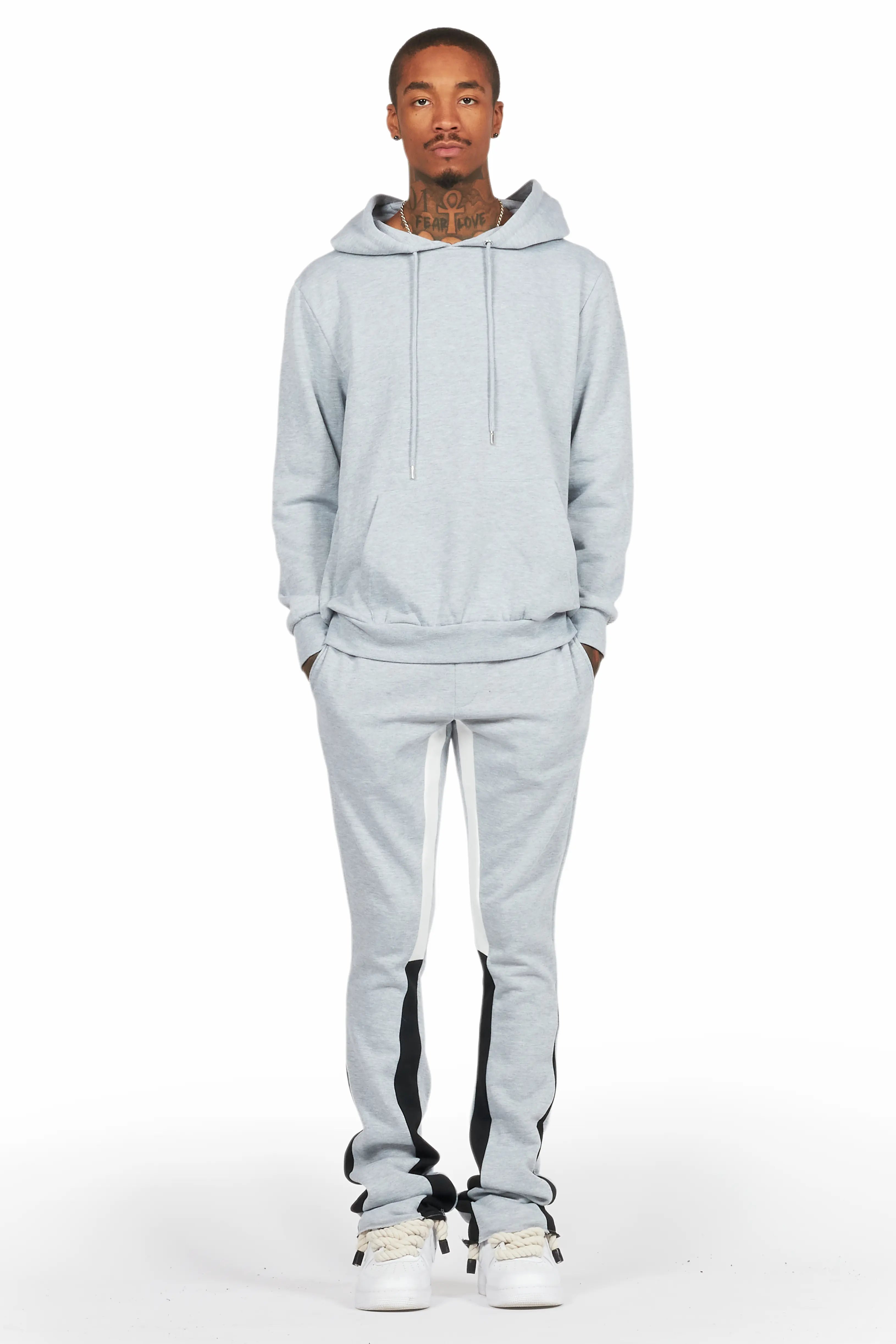Basic Heather Grey Hoodie/Stacked Flare Track Set