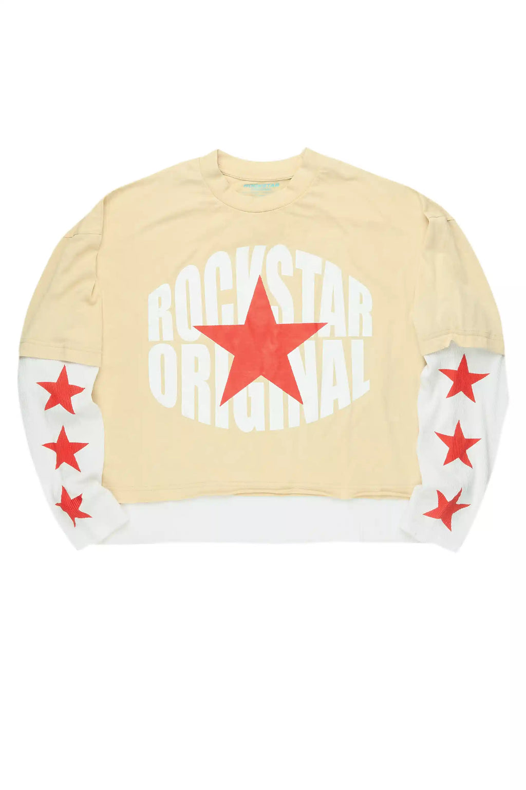 States Beige/White Boxy Crop Double Layer Tee