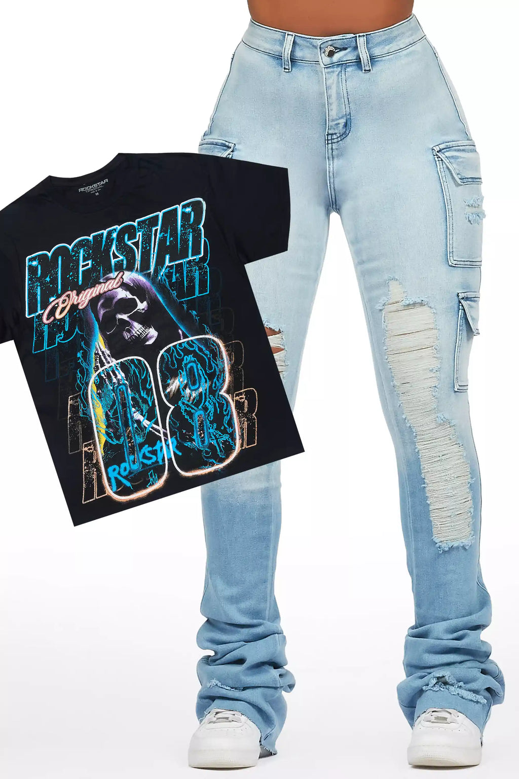 Latachie Black Tee & Vixen Light Wash Jean Set