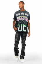 Quito Black Oversized T-Shirt/Super Stacked Flare Jean Bundle