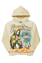 Loman Beige Distressed Graphic Hoodie