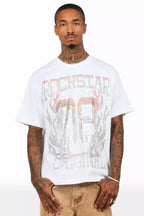 Veyene White Graphic Rhinestone T-Shirt
