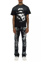 Schmear Black Oversized Graphic T-Shirt/Painted Stacked Flare Jean Bundle