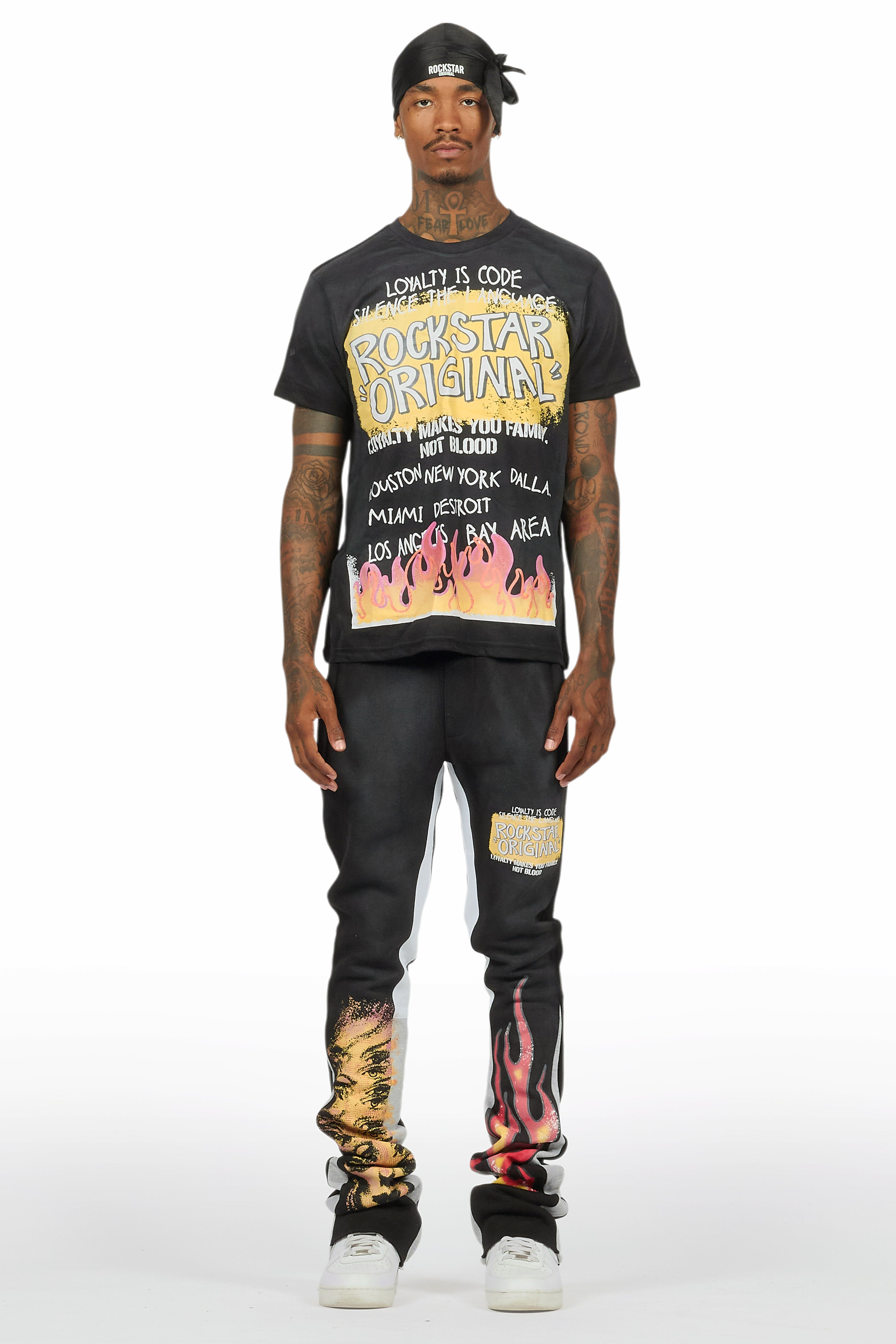 Beno Black/Yellow T-Shirt/Stacked Flare Track Set