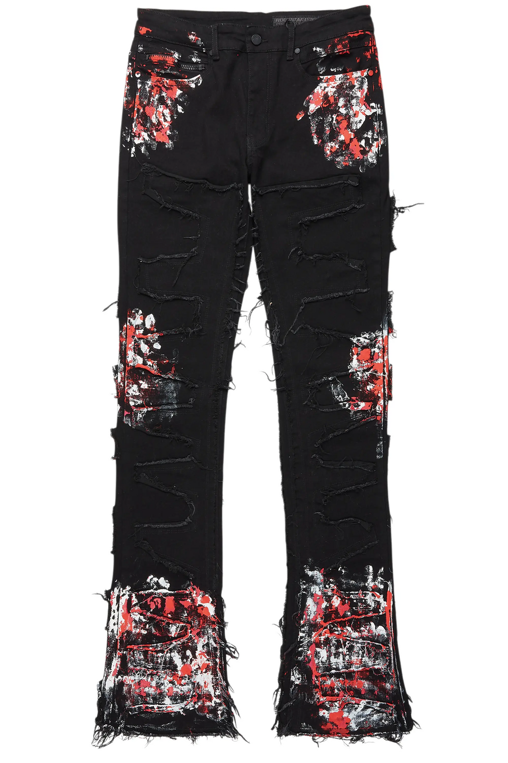 Kodak Black/Red Painter Stacked Flare Fringe Jean