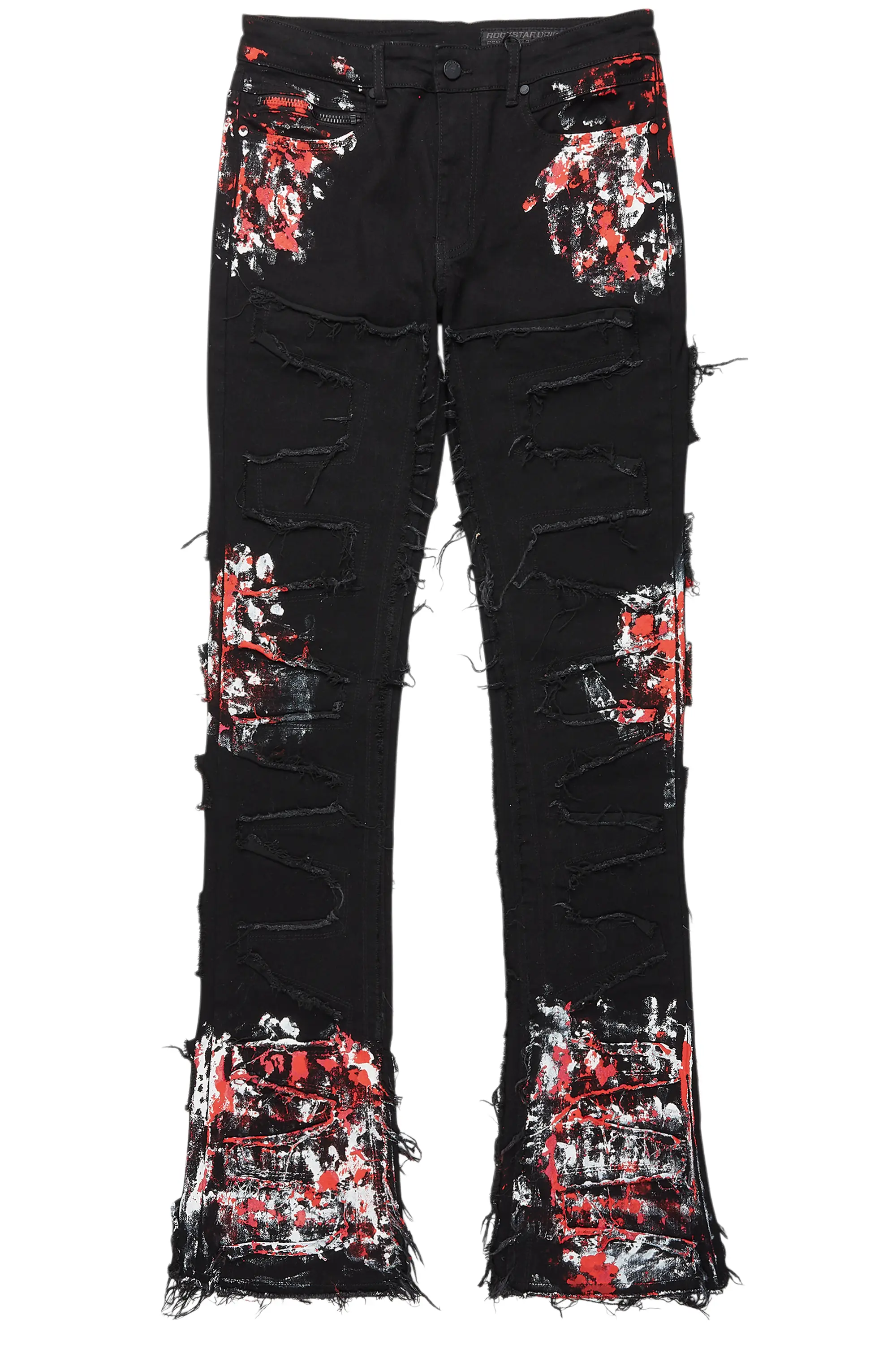 Kodak Black/Red Painter Stacked Flare Fringe Jean