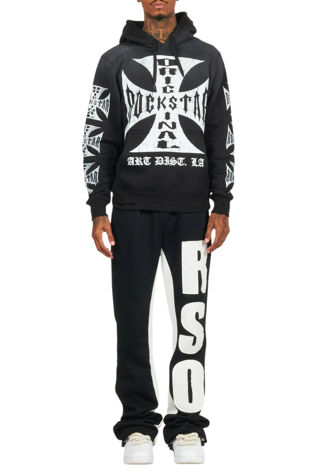Uko Jet Black Stacked Baggy Track Pant