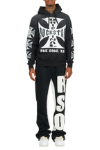 Uko Jet Black Stacked Baggy Track Pant