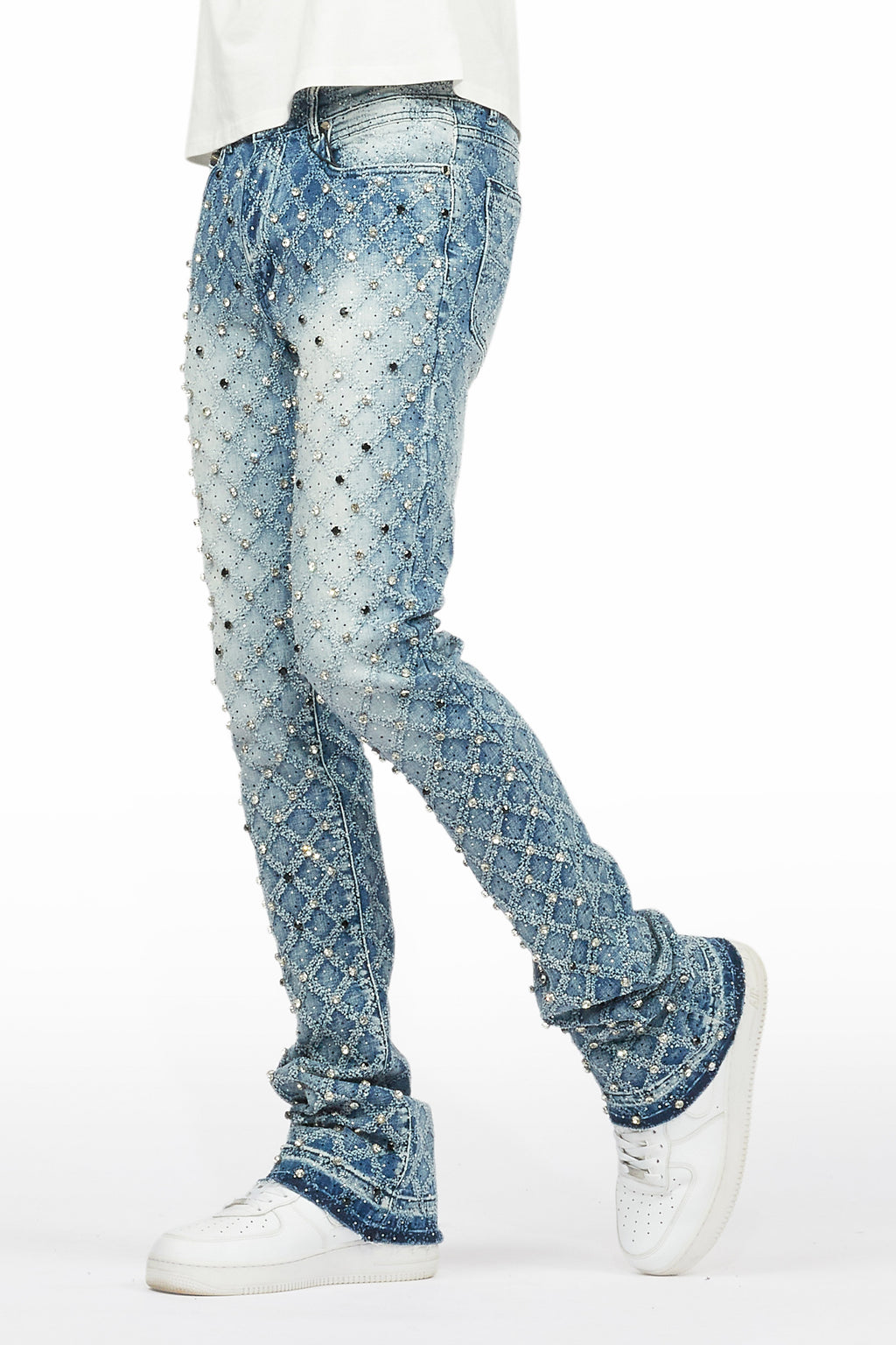 Glit Dark Blue Rhinestone Stacked Flare Jean