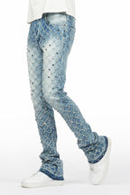 Glit Dark Blue Rhinestone Stacked Flare Jean