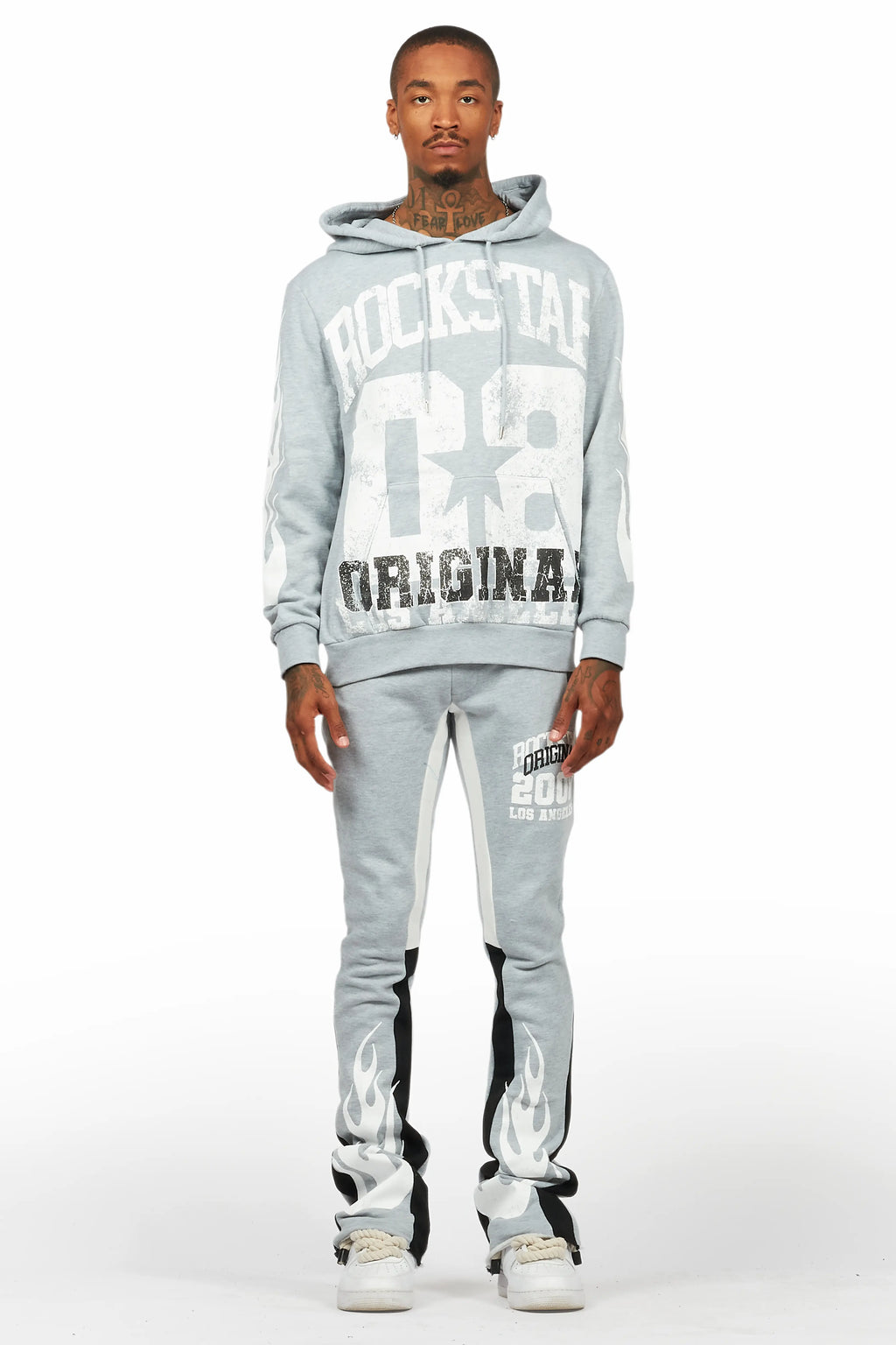 Edel Grey/White Hoodie/Stacked Flare Pant Set