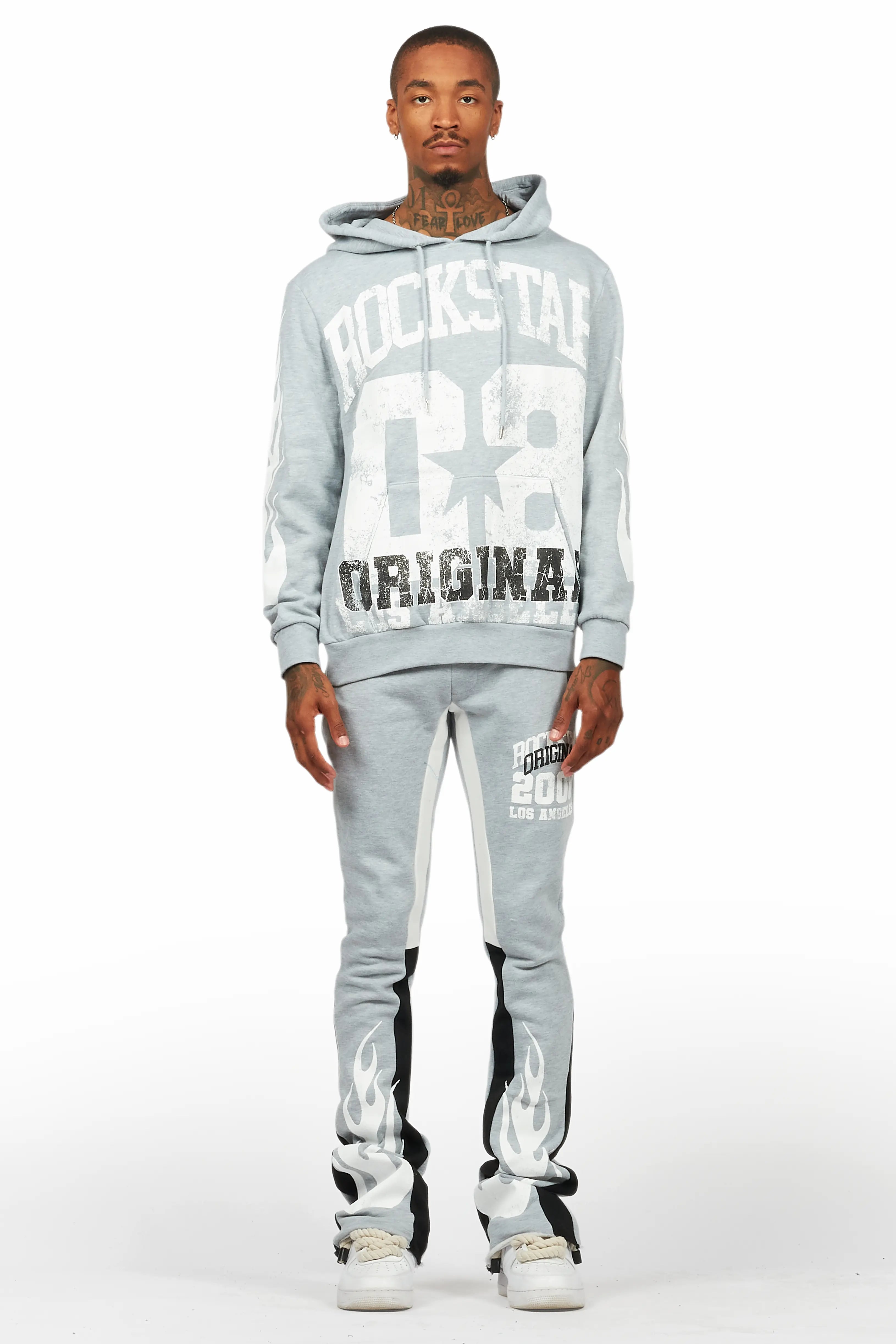 Edel Grey/White Hoodie/Stacked Flare Pant Set