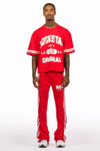 Tylla Red Rhinestone T-Shirt/Baggy Stacked Track Set