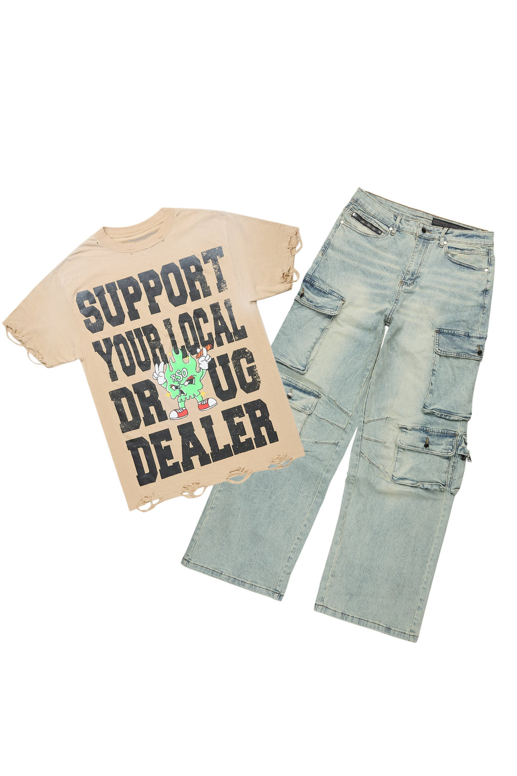 Tarl Beige/Blue T-Shirt/Baggy Fit Jean Bundle