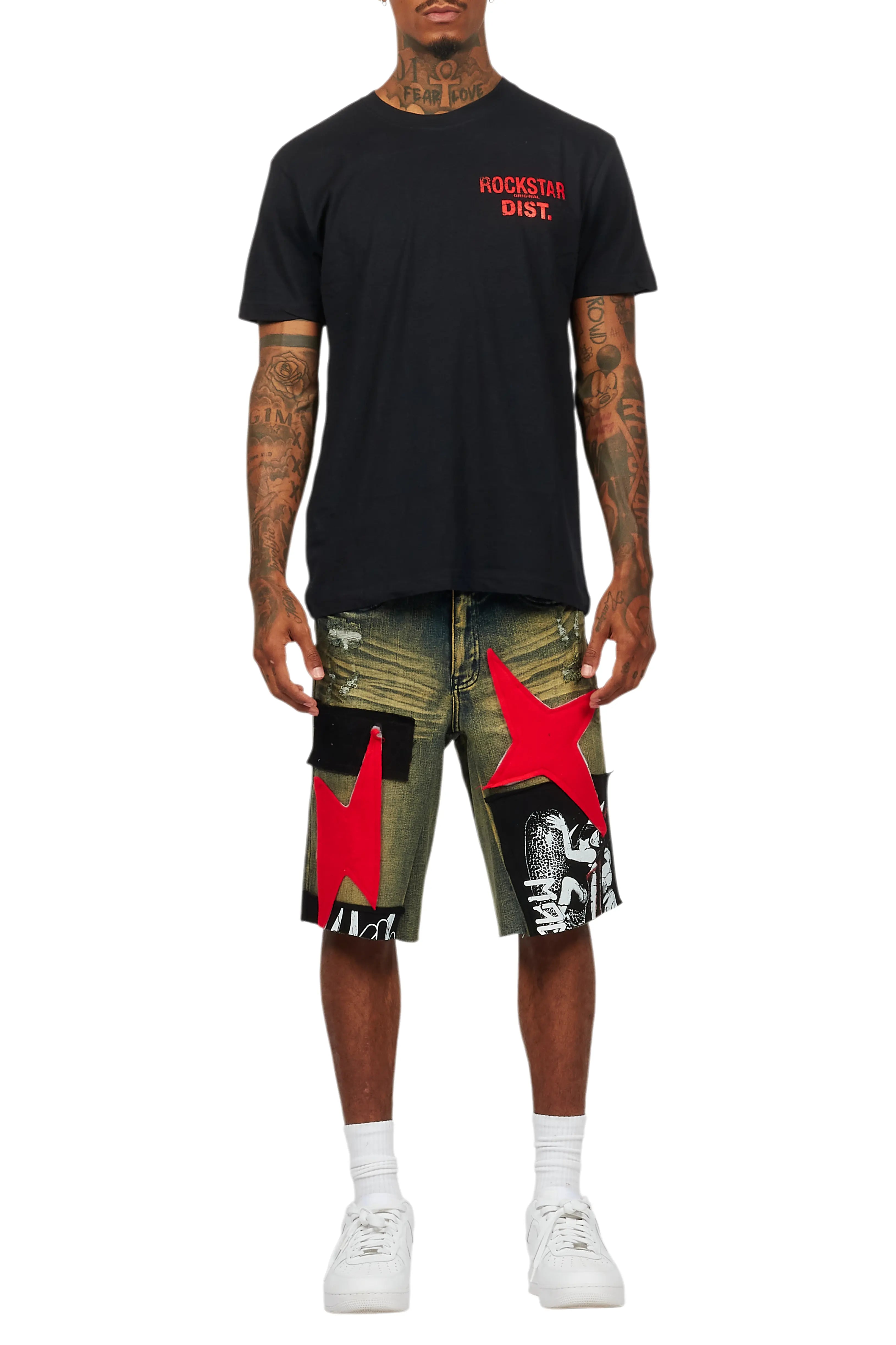 Akos Black/Red Tint T-Shirt/Denim Short Set