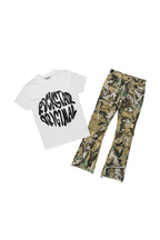 Boys Thierry White/Camo T-Shirt/Stacked Flare Jean Set