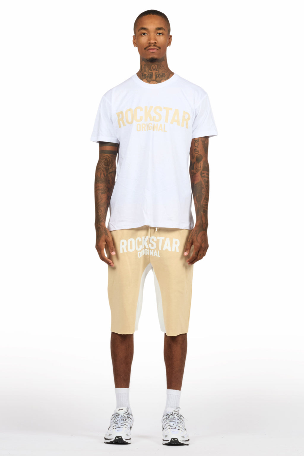 Sana White/Beige T-Shirt Short Set