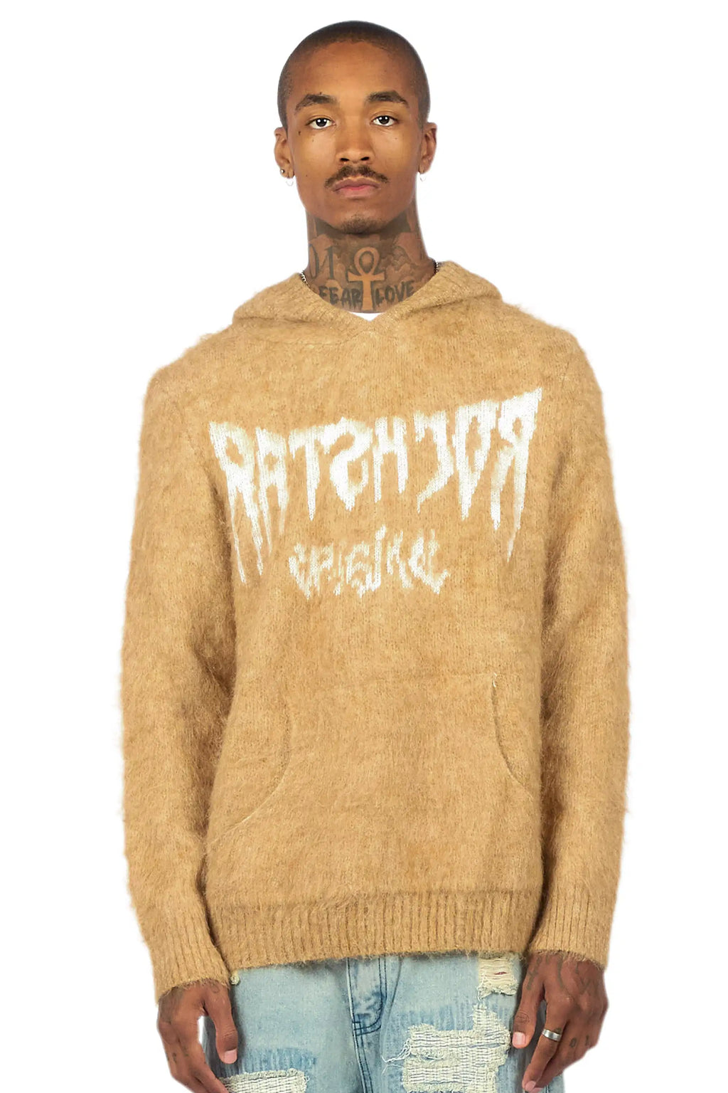 Andros Reflected Beige Graphic Knitted Mohair Hoodie