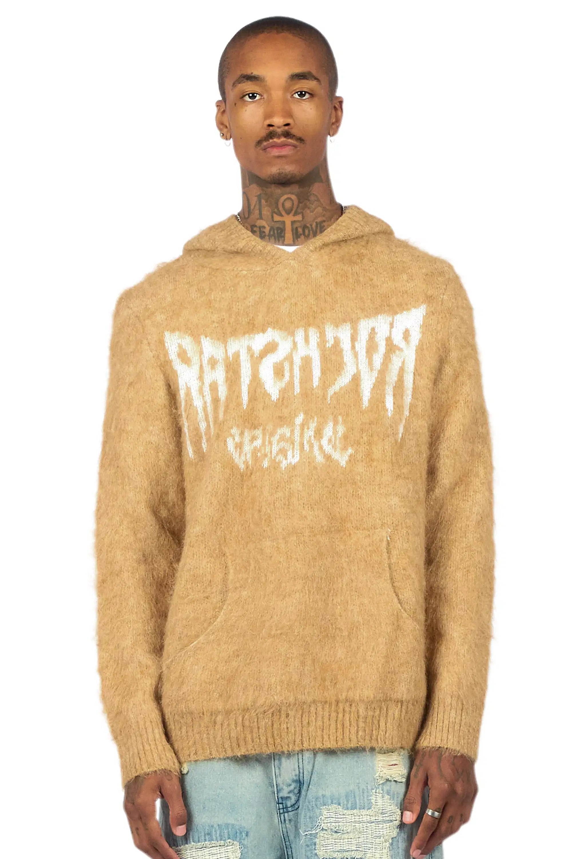 Andros Reflected Beige Graphic Knitted Mohair Hoodie