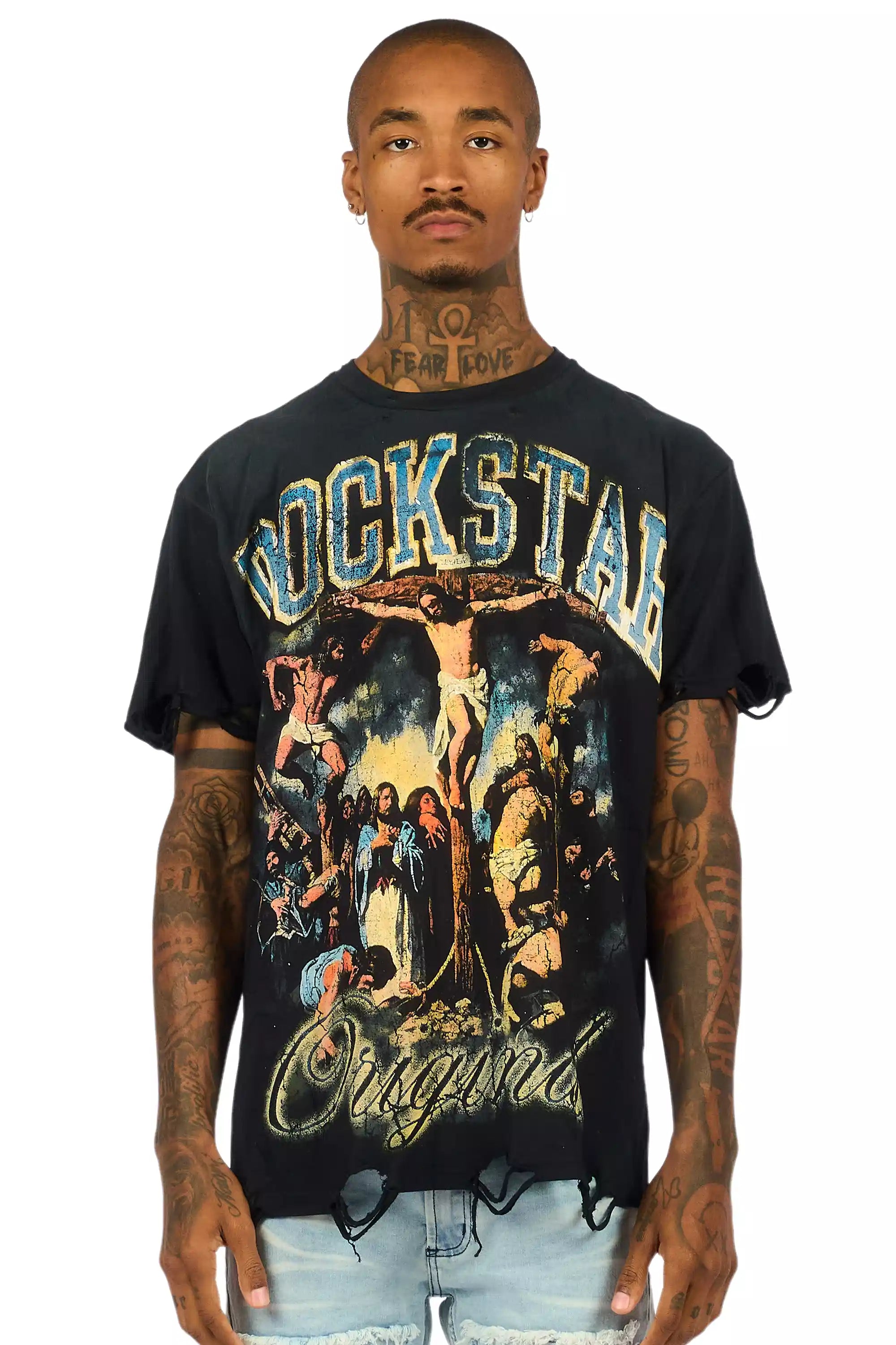 Waller Black Distressed Oversized Graphic T-Shirt