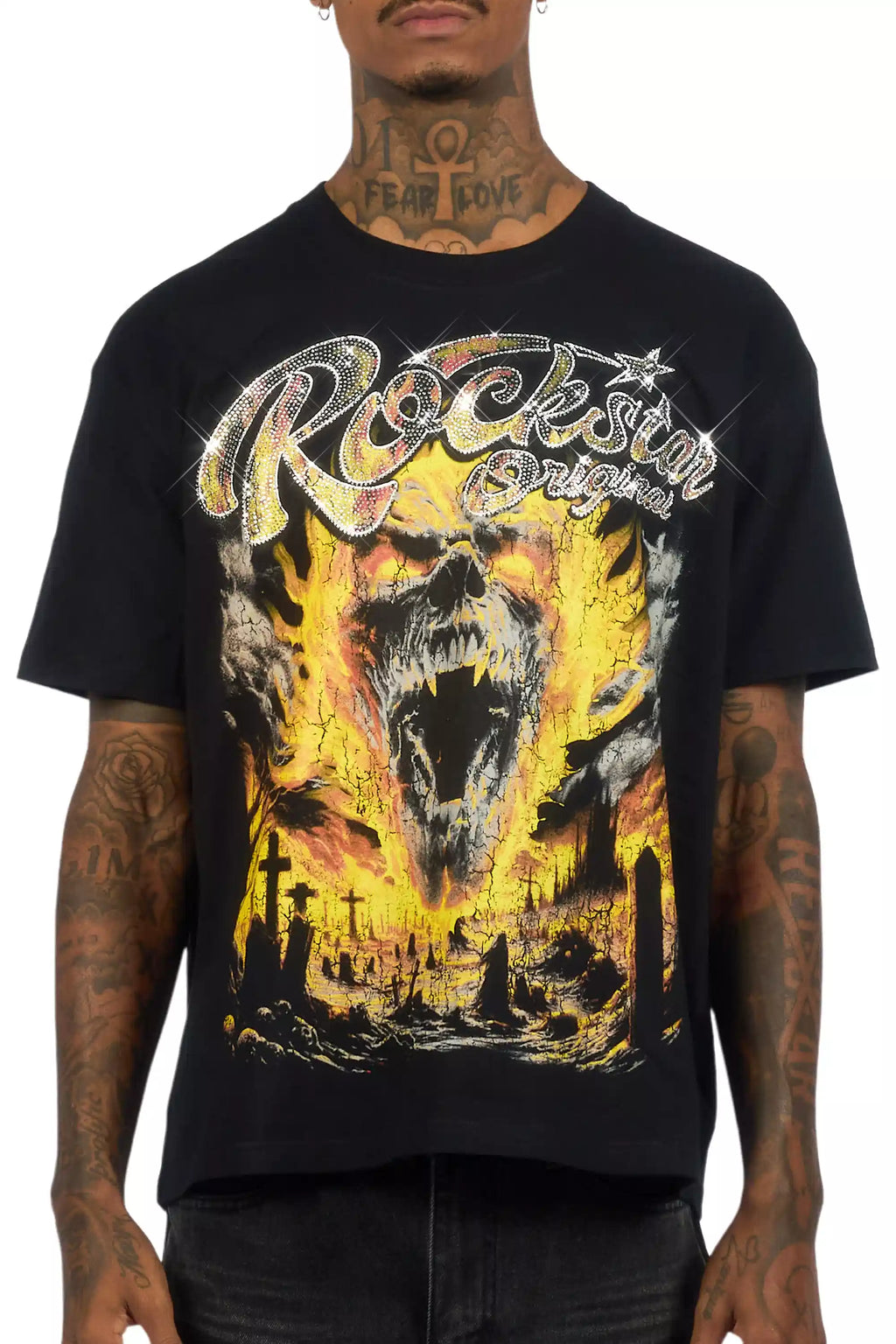 Brun Black Graphic Rhinestone T-Shirt