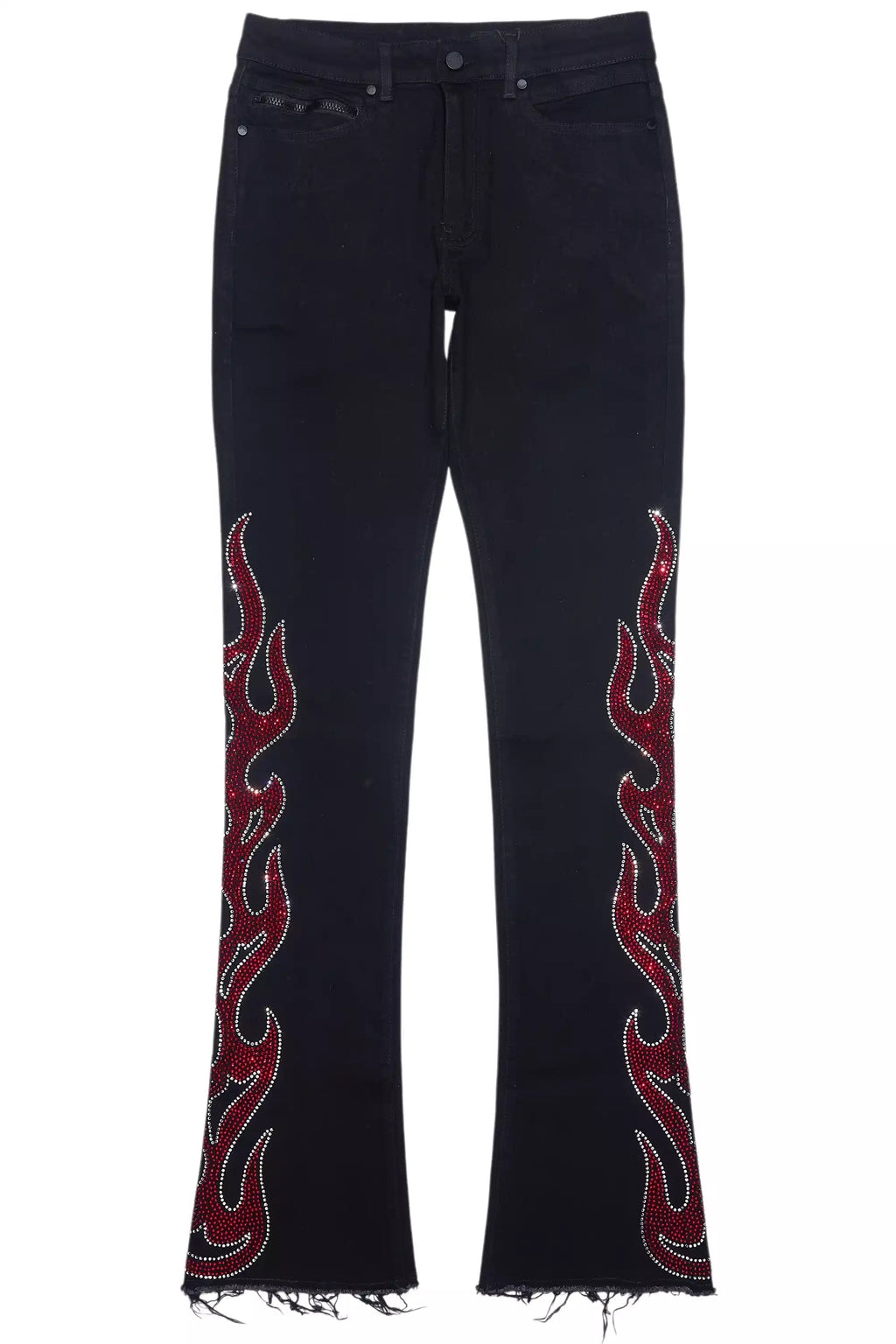 Sword Jet Black Rhinestone Stacked Flare Jean