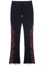 Sword Jet Black Rhinestone Stacked Flare Jean