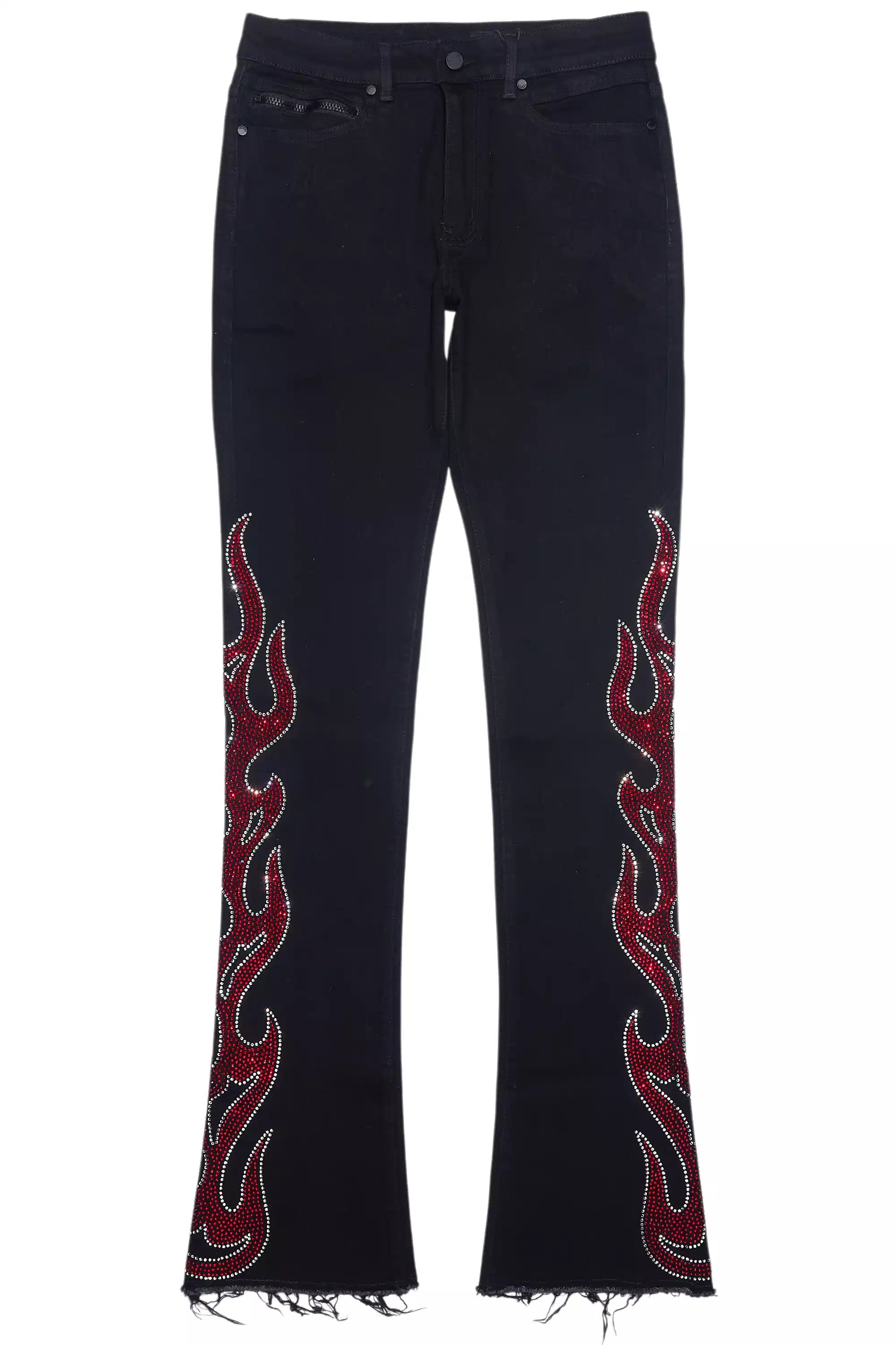 Sword Jet Black Rhinestone Stacked Flare Jean