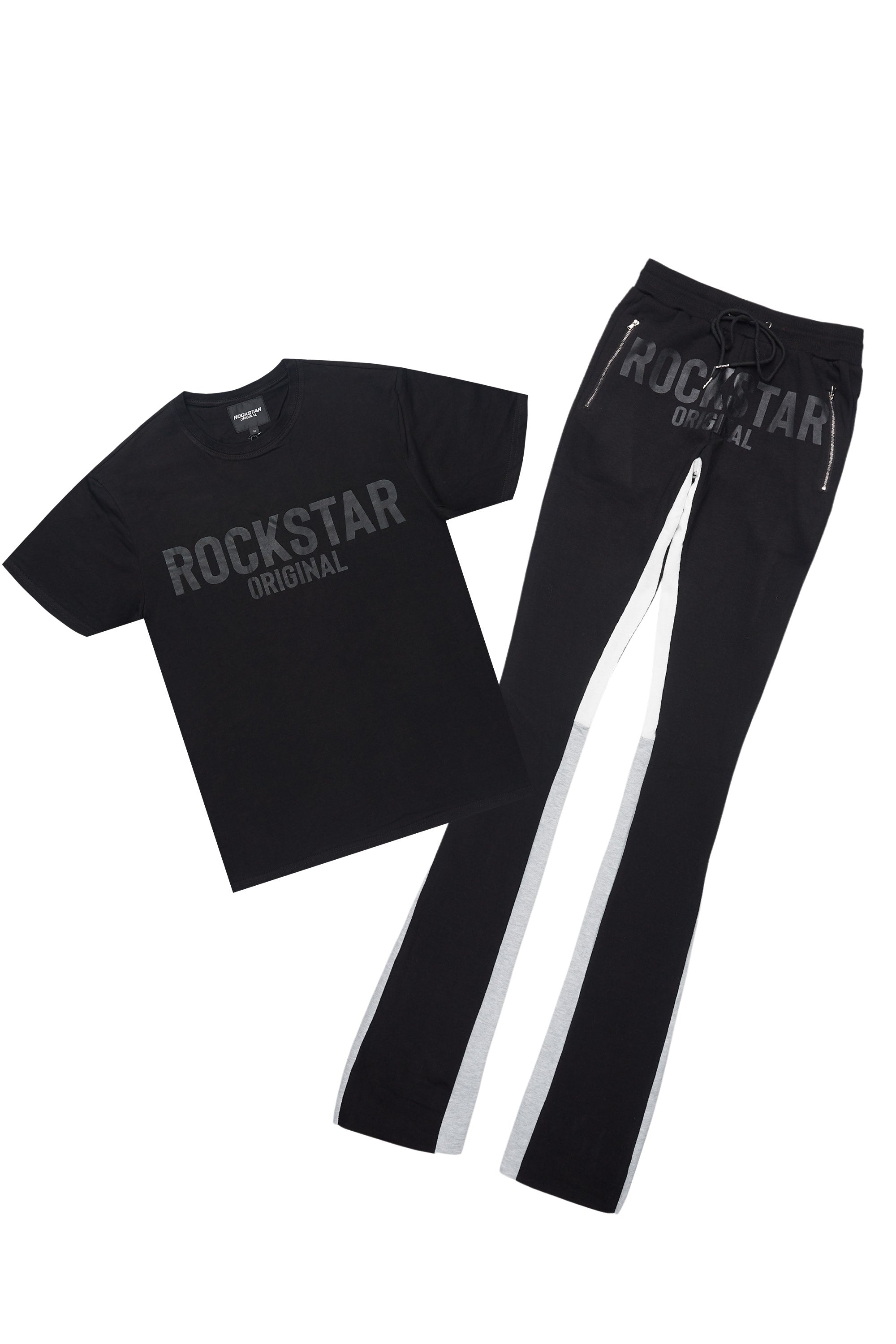 Sana Black T-Shirt/Stacked Track Pant Set