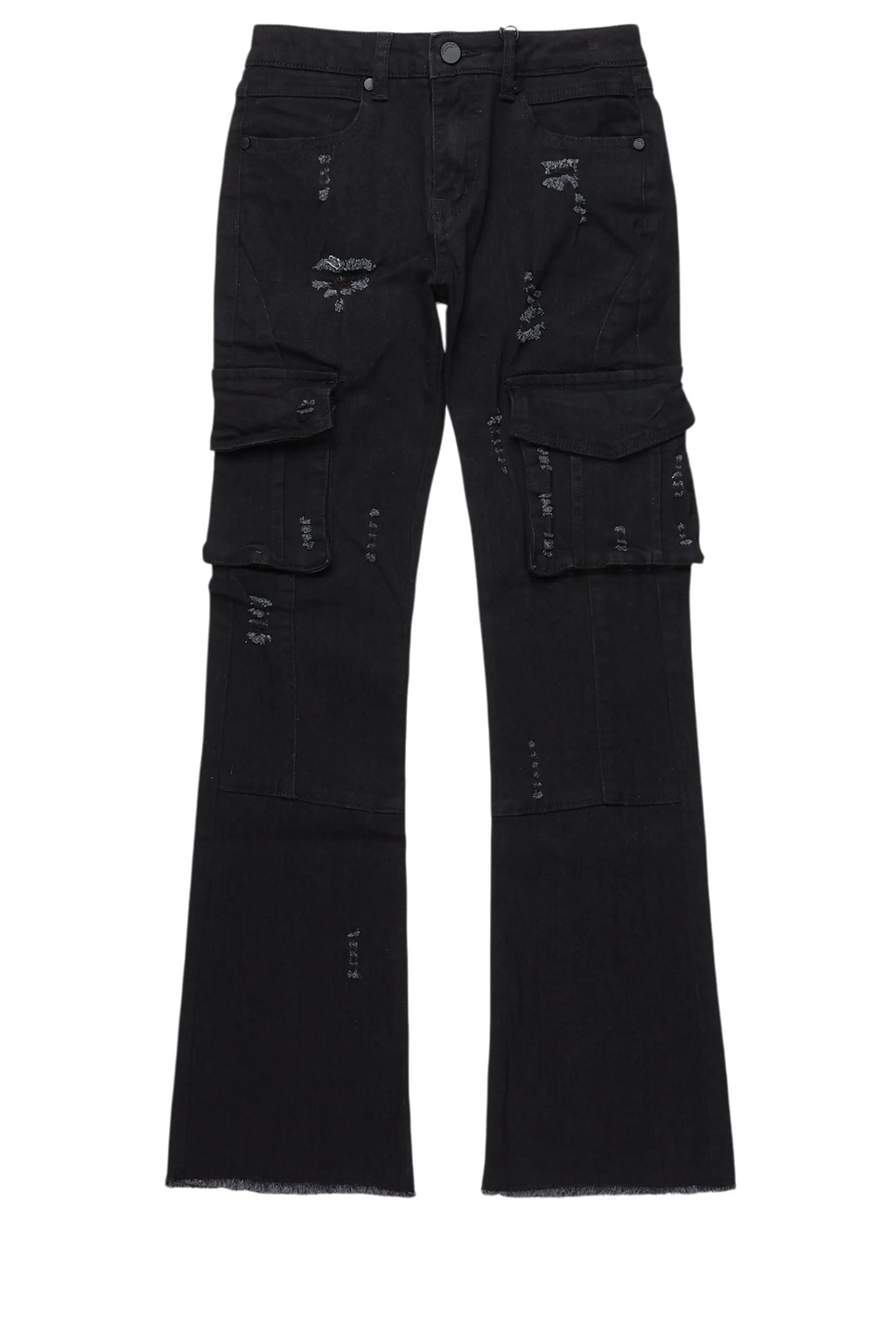 Boys Adalee Black Slim Stacked Flare Cargo Jean