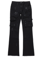 Boys Adalee Black Slim Stacked Flare Cargo Jean