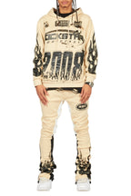Amos Beige Stacked Flare Hoodie Track Set